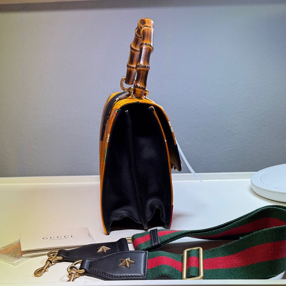 Gucci Orange Floral Shoulder Bag with Bamboo Handle RARE LIMITED EDITION - NEW!! - Picture 2 of 9